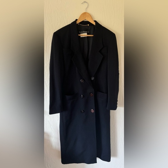 Vintage Louis Feraud Double Breasted 100% New Wool Black Trench Coat Jacket - Picture 2 of 13